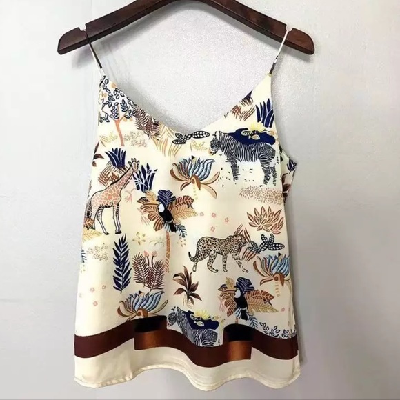 Tops - Tank top tropical animal print black cream
